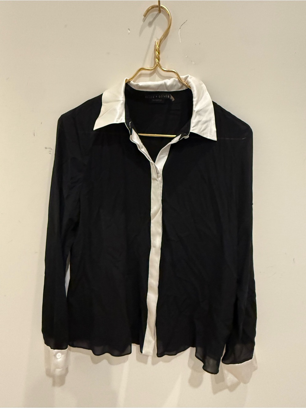 Alice + Olivia Black Blouse with White Collar & Trim